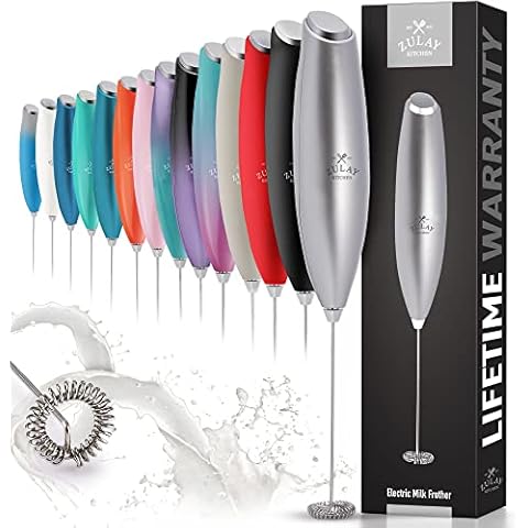 Zulay Powerful Milk Frother for Coffee with Upgraded Titanium Motor - Handheld Frother Electric Whisk, Milk Foamer, Mini Mixer & Coffee Blender Frother for Frappe, Latte, Matcha, No Stand - Silver Cover