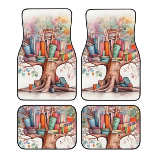 Watercolor Tree with Books Car Floor Mats Carpets Rugs Set