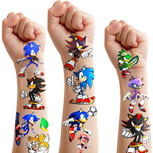 68PCS Sonic Temporary Tattoos Sticker, The Cartoon Hedgehong Tattoos for Party Favor Gift Boy Children Birthday Kids Party Decoration