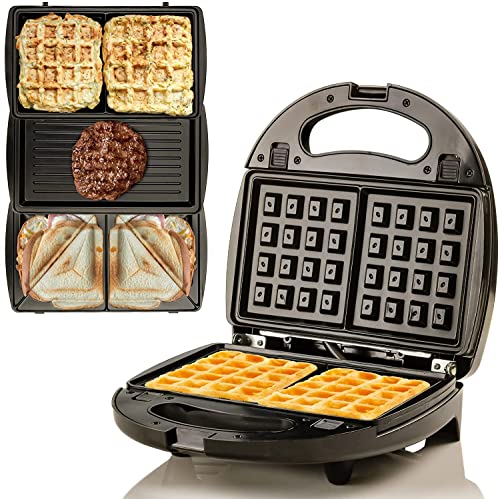 WisTec 3-in-1 Belgian Waffle Sandwich Maker,750W Power Grill Toast Sandwich Maker,Non Stick Panini Press Grill,2-Slice Toaster, Electric Grilled Cheese Maker, 3 Detachable Interchangeable Plates, LED Indicator Lights (2 year Warranty) WisTec 3-in-1 Belgian Waffle Sandwich Maker,750W Power Grill Toast Sandwich Maker,Non Stick Panini Press Grill,2-Slice Toaster, Electric Grilled Cheese Maker, 3 Detachable Interchangeable Plates, LED Indicator Lights (2 year Warranty)
