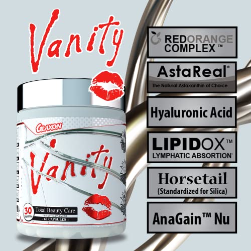 Glaxon Vanity Total Beauty Care, 60 Capsules, Hair Skin, And Nails Vitamins For Women And Men With Biotin 5000Mcg, Hyaluronic Acid, Vitamin E, And Red Orange Complex #TOP7