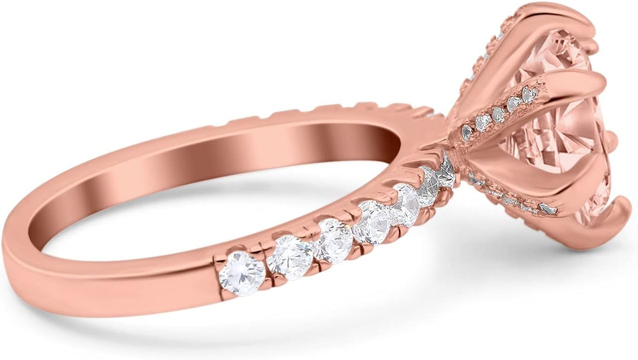 Blue Apple Co. Vintage Art Deco Wedding Engagement Bridal Ring Round Simulated Cubic Zirconia 925 Sterling Silver