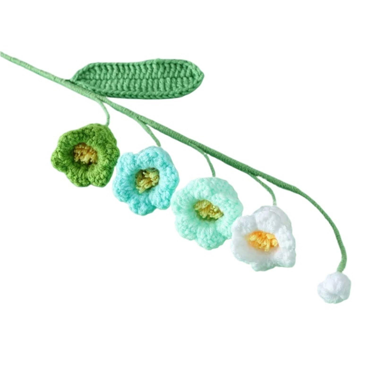 ENWWCH 4pcs Crochet Bell Bouquet Finished Kintted Flower Fake Flowers For Home(Color6)