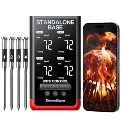 ThermoMaven Smart Bluetooth Wireless Meat Thermometer: Standalone Base, WiFi Unlimited Range, 6 Sensors with NIST Certified Accuracy, 4 Probes for Kitchen, BBQ, Grill, Oven, Smoker, Rotisserie