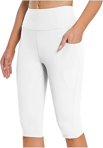 Uillui Leggings capri con bolsillos para mujer, con control de abdomen, elásticos, de cintura alta, pantalones de yoga, entrenamiento de verano,