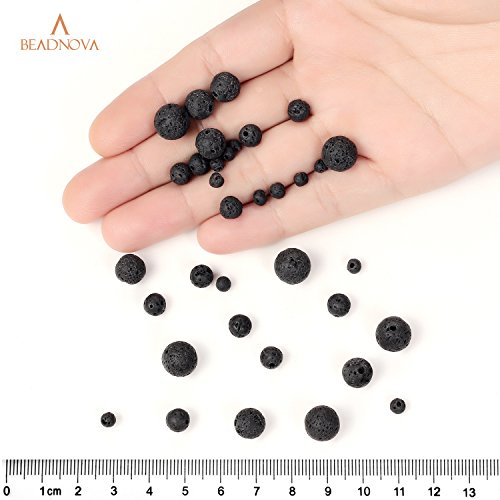 Image of BEADNOVA Black Lava Beads Natural Crystal Beads Stone Gemstone Round Loose Energy Healing with Crystal Stretch Cord for Jewelry Making (6mm, 60-62pcs)