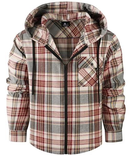 ZITY Mens Full Zip Hoodies Flannel Long Sleeve Shirt Stylish Plaid Sweatshirts