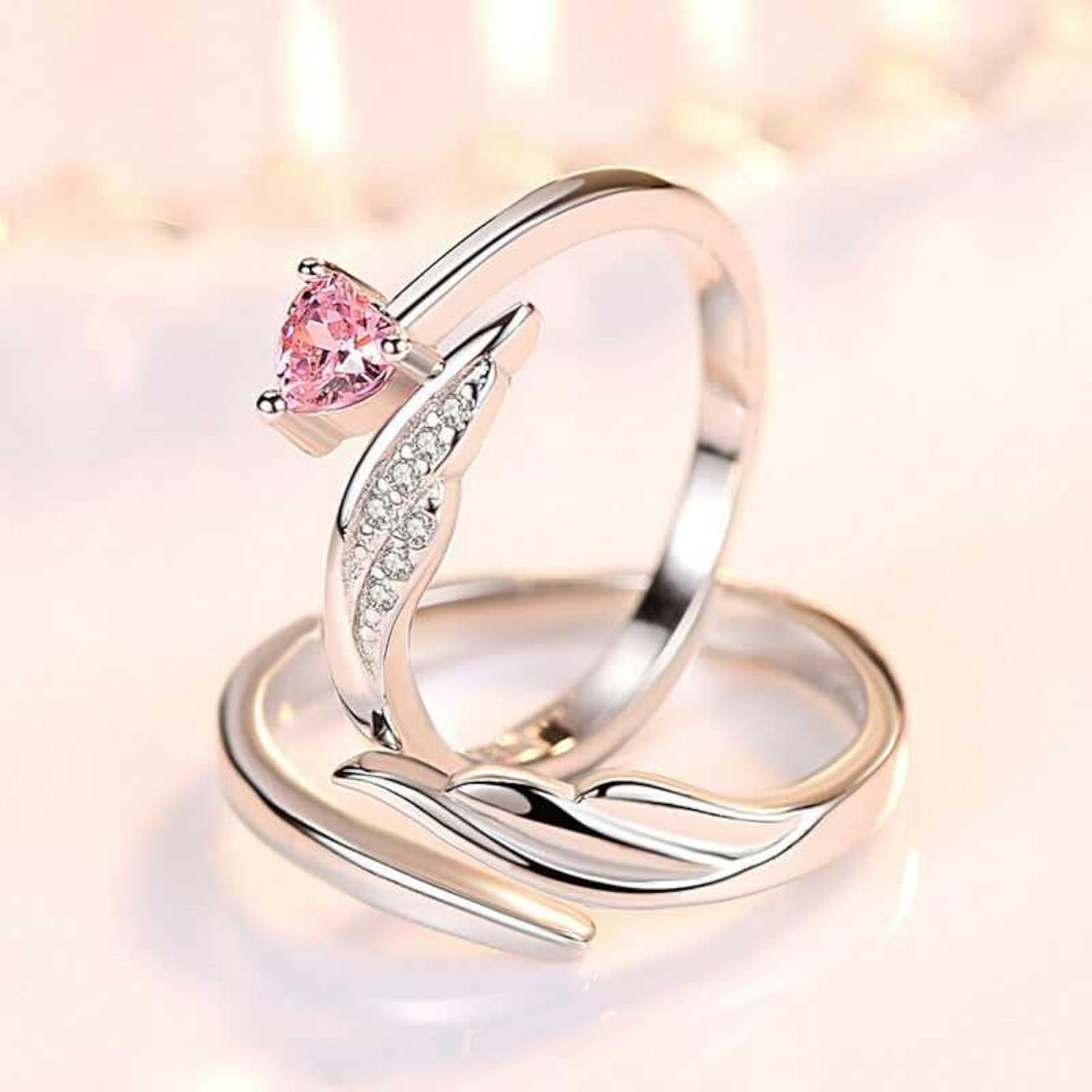 Zirconia Angel Wing Heart Ring, Moissanite Engagement Rings