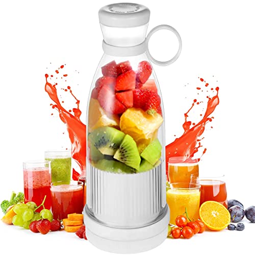 Portable Blender Mini Jug Blenders 350Ml Personal Blender Bottles USB Rechargeable Smoothie Electric Travel Juicer Multifunctional Fruit Mixer Juice Blender Cup for Home Kitchen Travel Office(white)