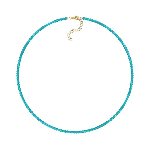 Mixcbe Boho Turquoise Beads Choker Necklace for Women Gilrs Dainty Turquoise Beaded Necklaces Handmade Gemstone Adjustable Necklaces Turquoise Jewelry Summer Beach Necklace 15’’
