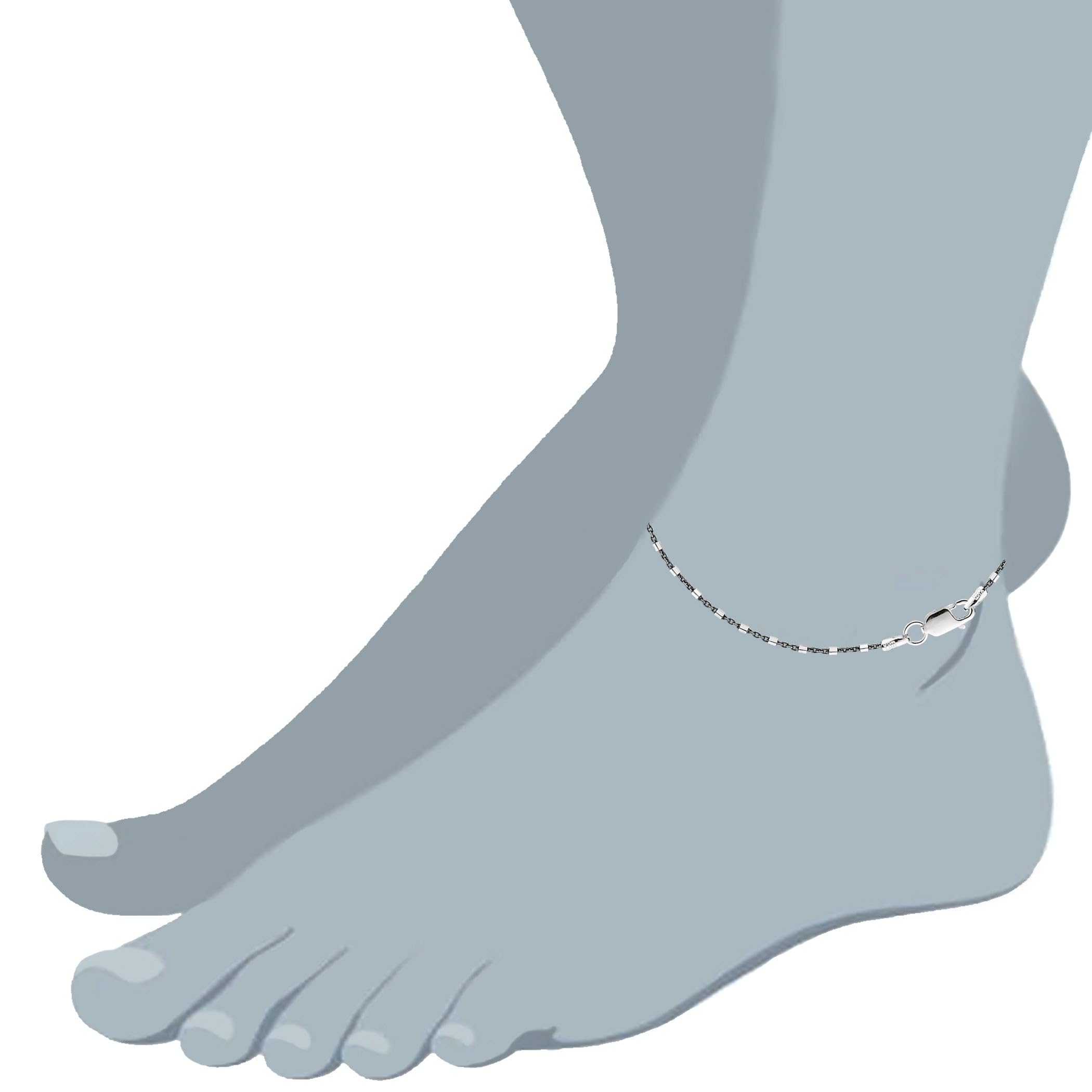Cavigliera in argento Sterling con perline in stile barile bianco e nero. e Argento, colore: bianco