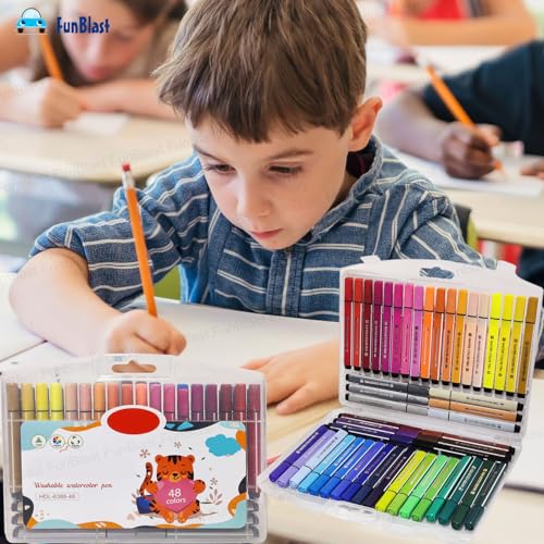 Image of FunBlast Washable Watercolor Pens Set - Colouring Kit Art Markers Colour Sketch Pens Set Kids Artists Sketching Drawing Materials Craft Supplies Return Gift (48 Watercolor Pen Set)