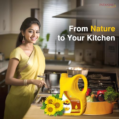 Image of Patanjali Fortified Sunflower Oil Cold Pressed Cooking oil suitable for Cooking & Frying, Nutrient-Rich & Cholesterol Free Cooking Oil for Everyday Use, 5L Jar