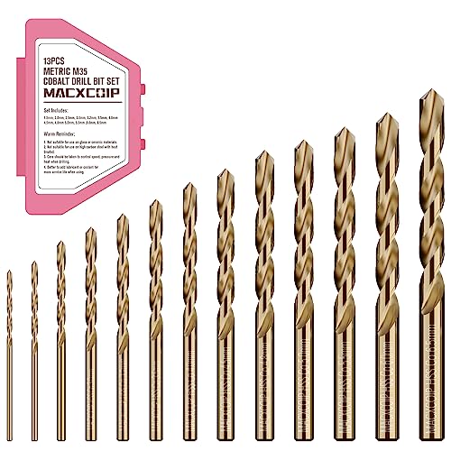 MACXCOIP Metric 13Pcs M35 Cobalt Drill Bit Set,...