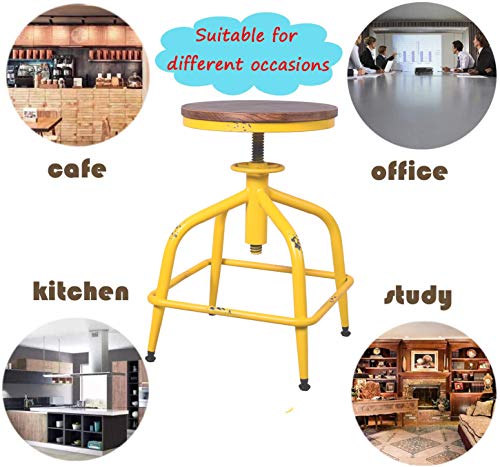 Topower Farmhouse Kitchen Stool, Industrial Counter Stool, Kitchen Deco Round Seat Standard Height Adjustable Swivel Bar Stools Indoor House Design Wood Seat Antique Yellow Set Of 2 #TOP3