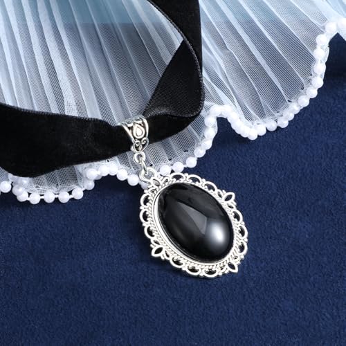 Telooco Trachtenkette Damen Schwarz Gothic Choker Halskette mit Diamanten Verstellbar Gothic Halsreif Vintage Samt Halsband mit Anhänger Schmuck für Mädchen Braut Vampir Halloween Cosplay