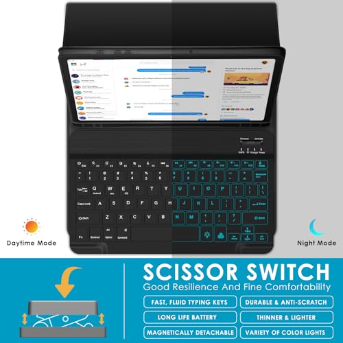 DETUOSI Backlit Keyboard Case for Samsung Galaxy Tab A9 Plus/ A9+ 5G 11" (SM-X210) 2023 Android Tablet with S Pen Holder | Soft TPU Back Cover | Magnetic Closure | Detachable Wireless 7-Color Keyboard by DETUOSI - Image 5