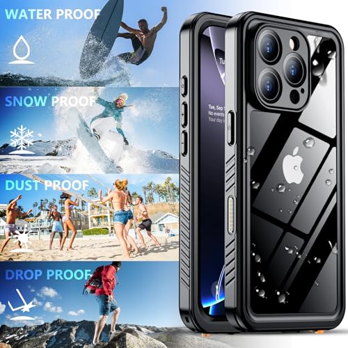 SPIDERCASE for iPhone 16 Pro Case Waterproof, [12FT Military Drop Proof] [IP68 Waterproof] [Full Body Protection] Heavy Duty Protective Cover for iPhone 16 Pro 6.3”, Black