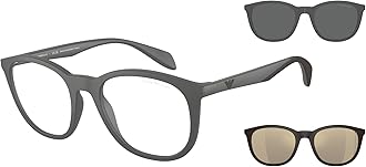 Emporio Armani Men's EA4211 Prescription Eyewear Frames with Two Interchangeable Sun Clip-Ons Round