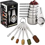 Stainless Steel Measuring Cups and Spoons Set - Sturdy and Sleek -Bake Like a Professional- Complete 13-Piece Set
