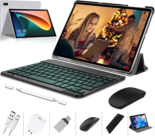 Best Cyber Monday 🔥 Tablet with Keyboard 10.1 Inch 5G WiFi  Dual SIM Android 10, Octa-Core Processor, 6GB RAM, 64GB Storage, IPS 1920x1200 HD Display, 8MP Camera, Bluetooth 5.0, USB Type-C, GPS, FM, Metal Body (Black)