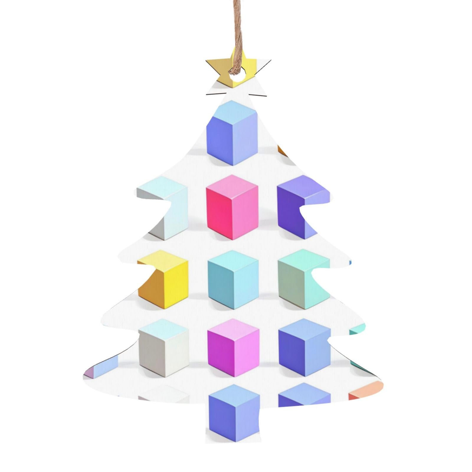Colorful Cubes Printed Christmas Wooden Pendants, Simple and Environmentally Friendly, Holiday decorationsã€‚