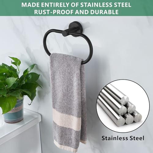 EOLAX Handtuchring zum Bohren, Handtuchhalter aus Schwarz, Moderner Badetuchhalter Wandhalterung, Handtuchhalterung Edelstahl Wandmontage, Badezimmer Zubehör