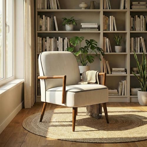 Reviews de Sillones en Oferta para comprar hoy. 49 FurnitureR Silla Decorativa Mediados Siglo, Silla Comedor Moderna, Sillón Retro Madera y Tela Pana, Sillón Lounge, Cómodas Sillas Lectura para Espacios Pequeños Beige