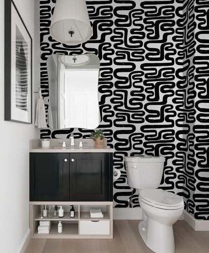 Peel and Stick Wallpaper Black and White Wall Paper Modern Geometric Self-Adhesive Removable Contact Paper Thicken Waterproof Easy to Clean Decorative for Bedroom Bathroom Film 17.3in x 78.7in