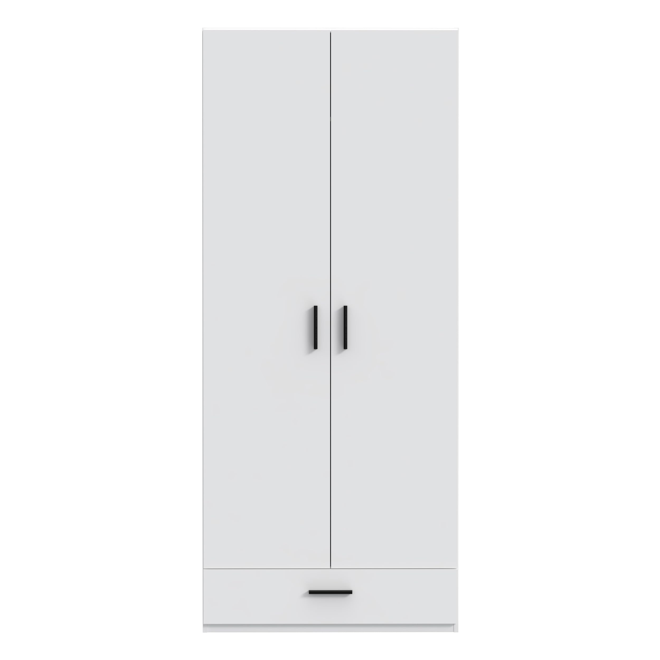 Forte TRAWEN Kleiderschrank 90, moderner Kleiderschrank, Flurschrank, Mehrzweckschrank, 2-türig, Schublade, Holzwerkstoff, Weiß, 88,9 cm breit x 210,5 cm hoch x 54,2 cm tief
