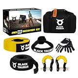 Black Taurus Complete Off-Road Recovery Kit – 2-3/8' 30' HD Snatch Strap 17,600lbs, 10' Equalizer Strap 13,200lbs, Steel D-Shackles, 30,000lbs HMPE Soft Shackle, Gloves & Storage Bag Recovery Gear