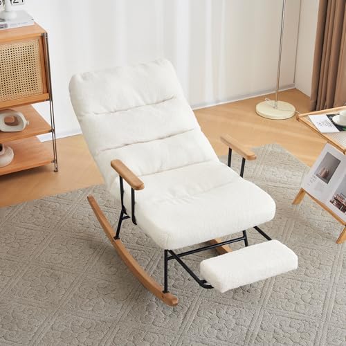 Sillón mecedora, cómoda mecedora, 100 cm de alto, 58 cm de ancho, con ajuste de gravedad, mecanismo de reposapiés manual, función estable y antideslizante (blanco)