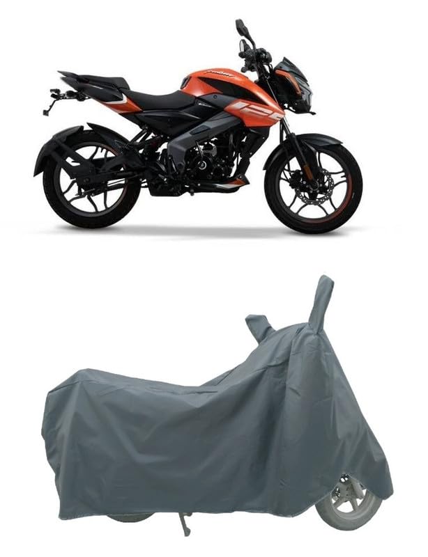 Two Wheeler - Scooty - Bike Cover for Bajajj Pulsar NS 125 Flery Orange Cover with Water-Resistant and Dust Proof Premium 190T Fabric (Grey Plain)