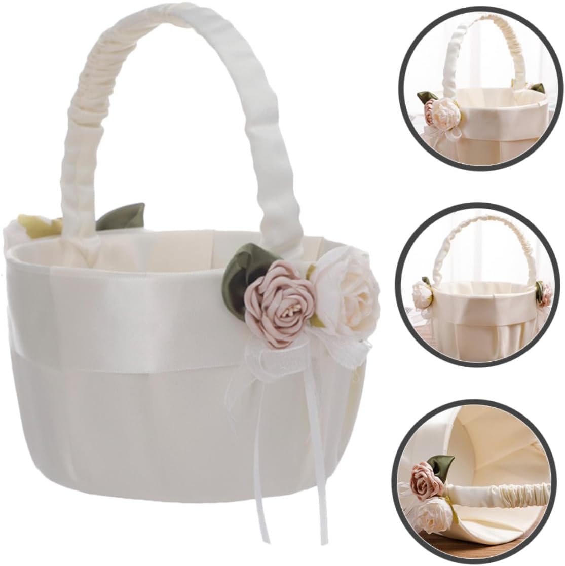 SUPVOX Ivory Handheld Flower Basket for Wedding Bride Lace Decor Rustic Cloth Flower Container for Ceremony Supplies