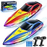 YESHIN RC Boot 2er Pack mit LED-Licht, 15 km/h Ferngesteuertes Boot Geeignet für Pools & Seen, 2,4 GHz-Fernbedienung, Automatischer Flip-Funktion, Batteriepegel&Fernfernalarm, für Kinder & Erwachsene