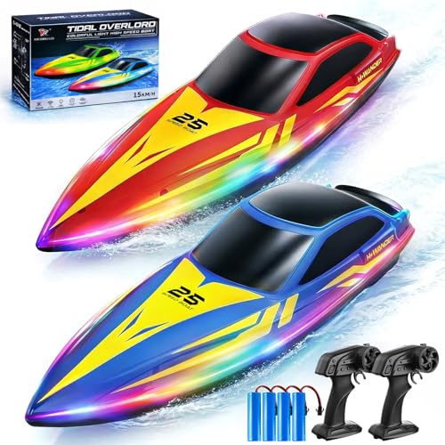 YESHIN RC Boot 2er Pack mit LED-Licht, 15 km/h Ferngesteuertes Boot Geeignet für Pools & Seen, 2,4 GHz-Fernbedienung, Automatischer Flip-Funktion, Batteriepegel&Fernfernalarm, für Kinder & Erwachsene