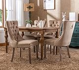 HomeTouch Luxury Velvet Kitchen Dining Chairs Set of 4 Upholstered Knocker Wing Back Accent Chairs with Oak Wood Legs for Dining Room, Hand Made (4, Coffee Brown)