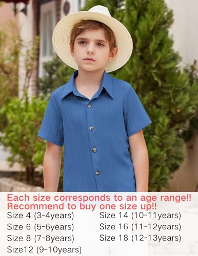 Image of Arshiner Boys Casual Short Sleeve Button Down Shirt Fashion Textured Summer Beach Shirt 3-13 Years Old
