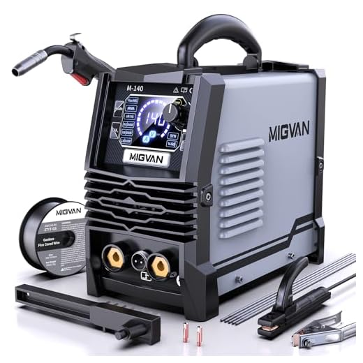 140A MIG Welder, MIGVAN 110V Flux Core MIG/Stick/Lift TIG 3 in 1 Welding Machine with Large LED Digital Display, IGBT Inverter Portable Gasless Welder with Welding Gun and Flux Core Wire