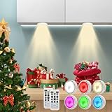 NARUNDREN Puck Lights with Remote, 6pcs Multicolor LED Under Cabinet Lights, Dimmable, Battery Operated