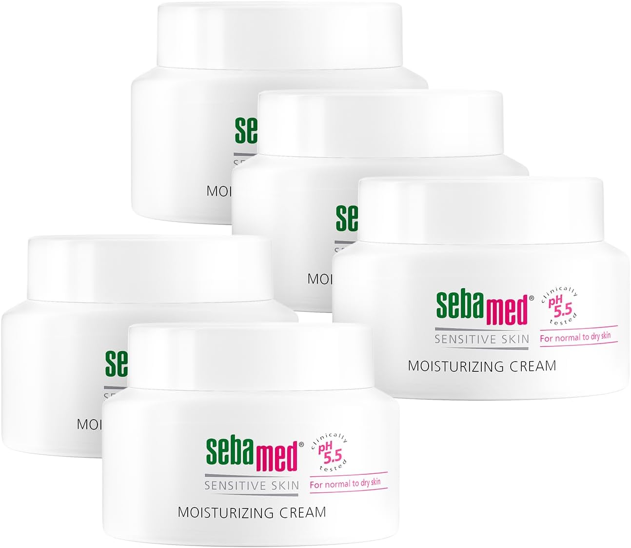 Moisturizing Face Cream for Sensitive Skin Antioxidant pH 5.5 Vitamin E Hypoallergenic 2.6 Fluid Ounces (75mL) Ultra Hydrating Dermatologist Recommended Moisturizer (Pack of 5)