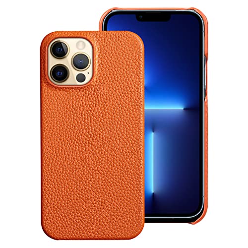 Coque en cuir motif litchi pour iPhone 13 Pro Max 12 11 X Orange