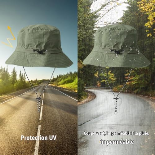 FYting Chapeau Femme Homme,Chapeau Anti UV Femme Bob Soleil(Vert Armée) – vue 5