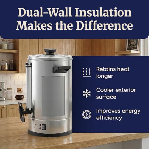 Elite Gourmet 100-Cup Commercial Coffee Urn & Hot Water Boiler – Dual-Wall Insulated, Tested to Keep Coffee Hot for 24 Hours, Dripless Faucet, Stainless Steel for Offices, Churches & Catering by Elite Gourmet - Image 4