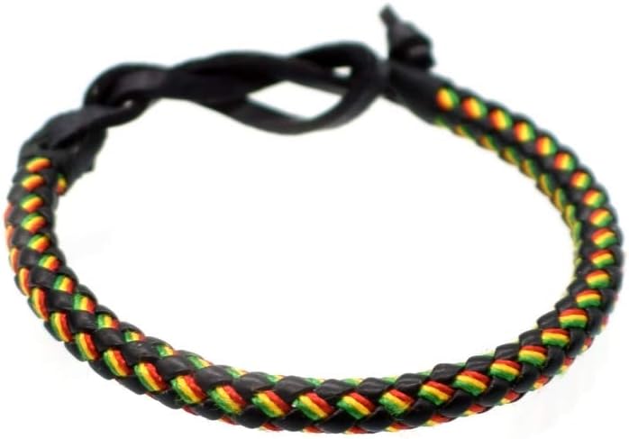 BDM Men's and Women's Leather Bracelet with The Colors of The Jamaican Flag. Jamaican Bracelet. - Image 2