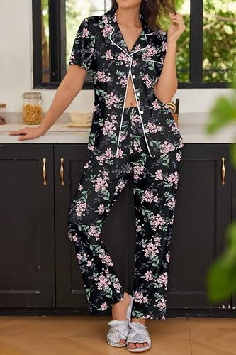 Image of Ekouaer Womens Pajamas Set Print PJs Soft Button Down Sleepwear
