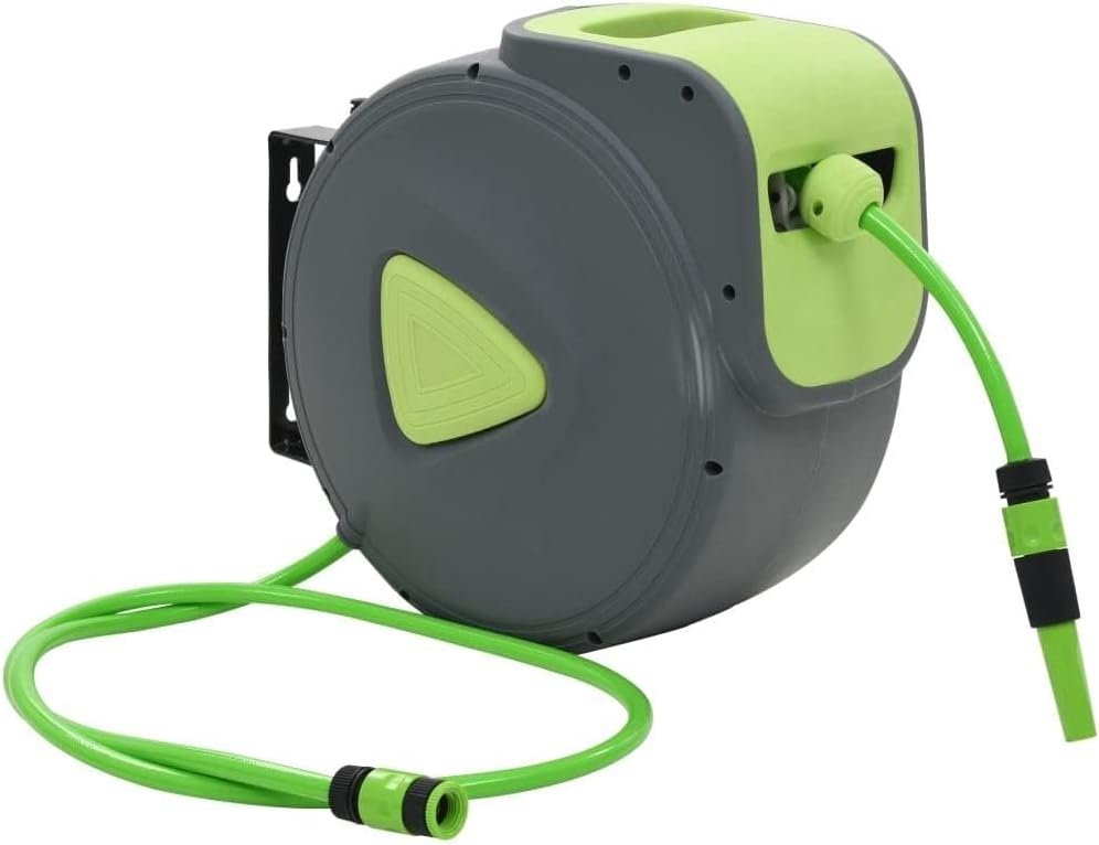 Automatic Retractable Wall-Mounted Garden Hose Reel With 30+2m PVC Hose, Spray Nozzle & Connector