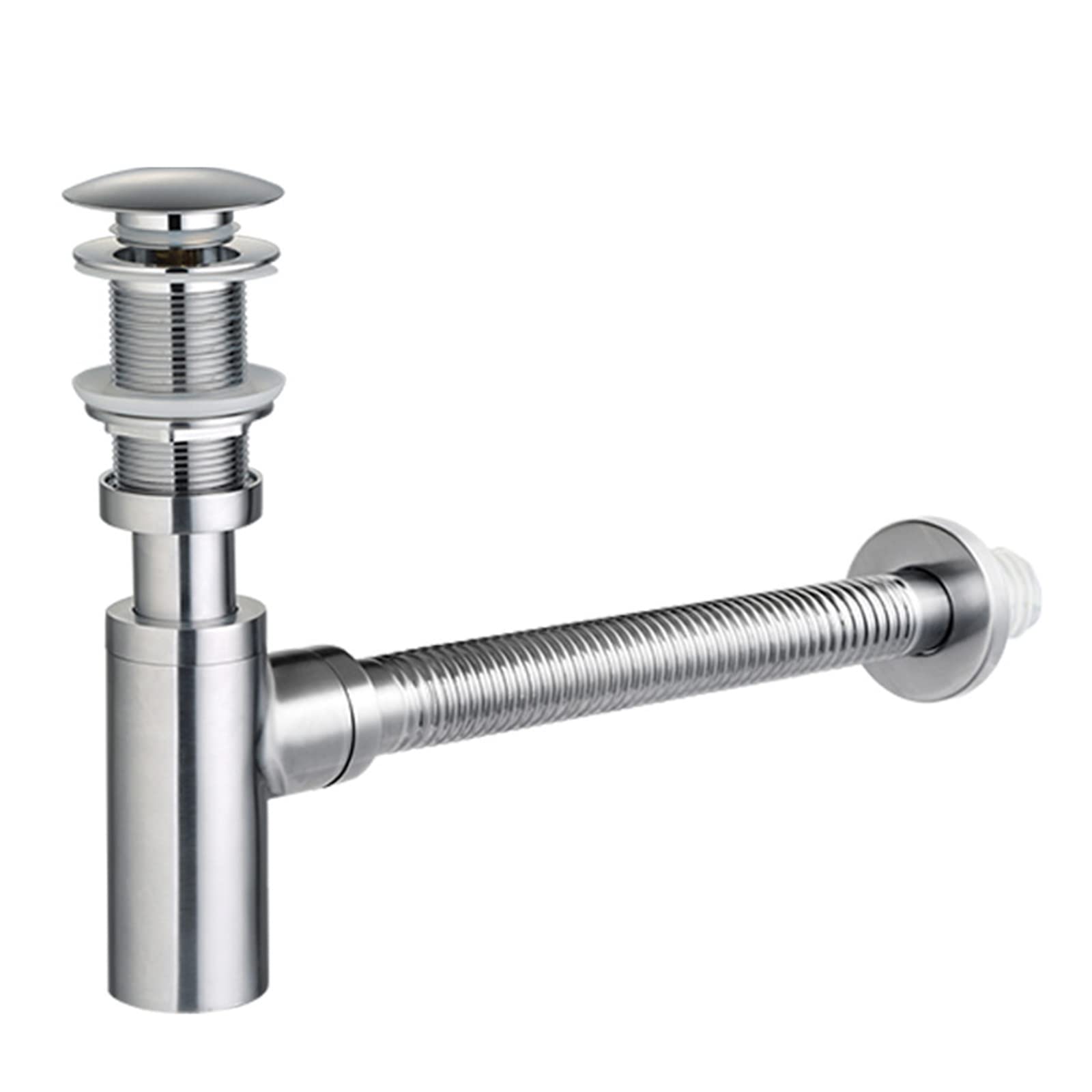 Vidange D'évier De Salle De Bain,Siphon De Bouteille en Laiton Brossé,Kit Complet De Vidange D'entrée Coulissante en Forme De P/U De 1-1/4 Pouce, Pop Up avec Trop-Plein,35cm