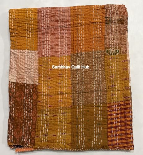 Indian Multi Handmade Silk Sari Patola Queen Size Patchwork 