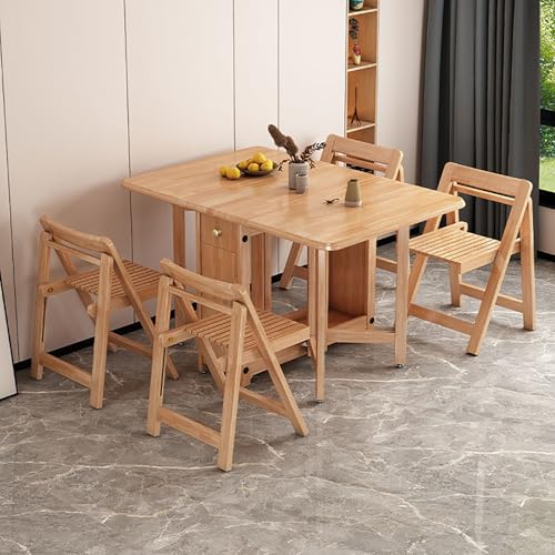 Juego de mesa de comedor plegable con cajón y sillas, solución de ahorro de espacio para espacios compactos, cocina y balcón